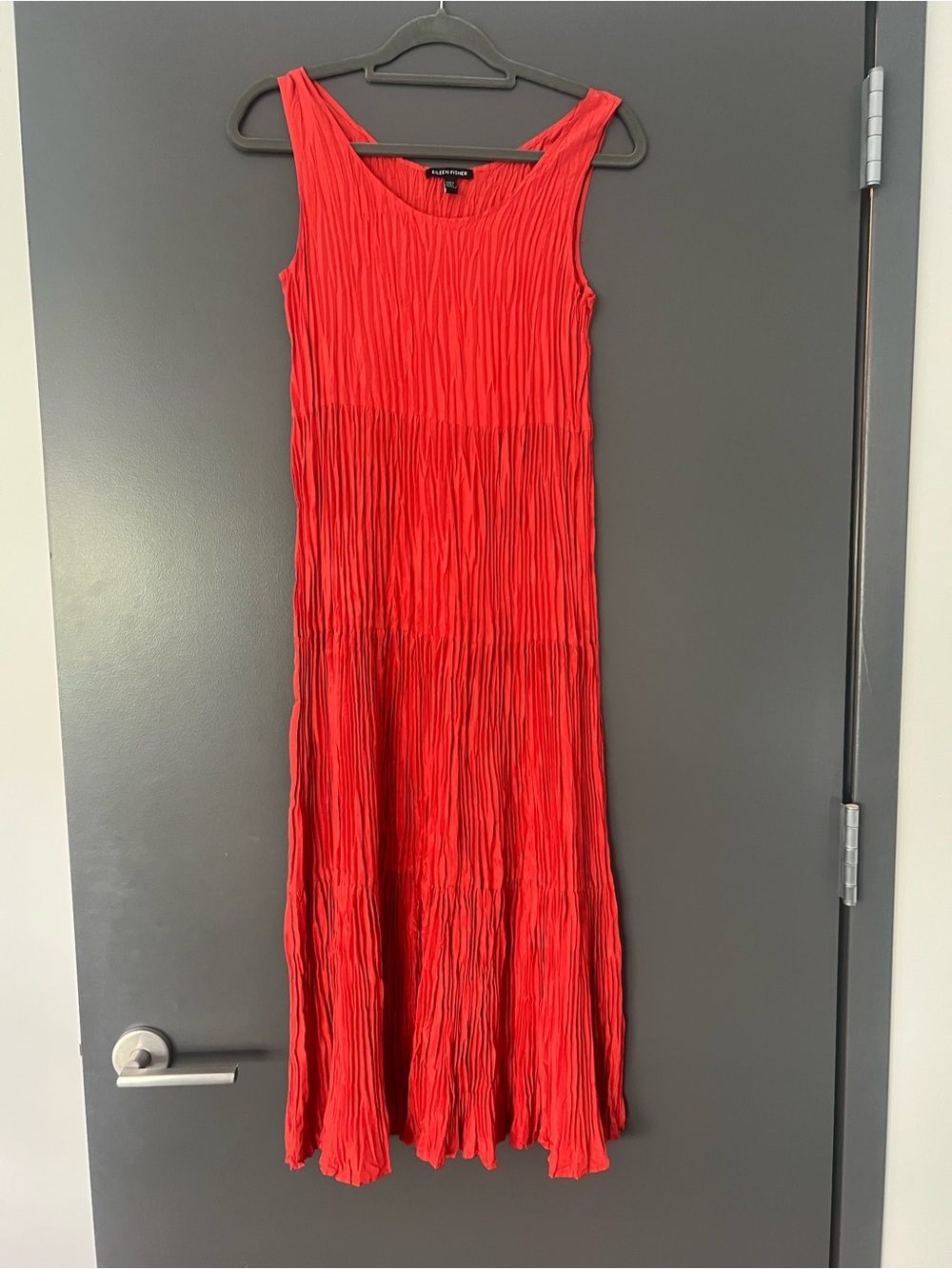 Eileen Fisher Crushed Silk Tiered Dress in Flame Size XXS